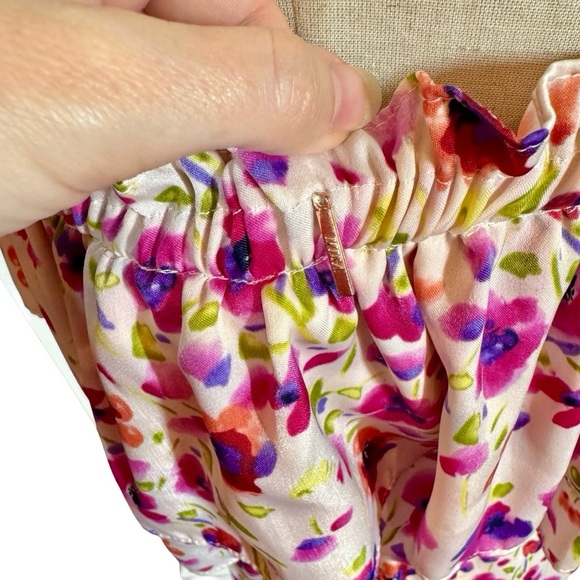 MISA Los Angeles Sabella Strapless Ruffle Tie Waist Midi Dress in Fuchsia Floral - Picture 8 of 16